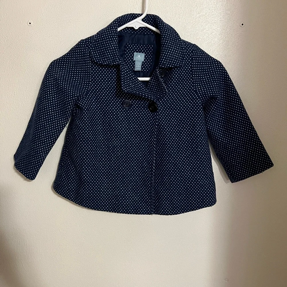 BABY GAP Blue and White Polka Dot Pea‎ Coat Toddler Girl's Size 4